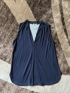 Beacon Navy and White Polka Dot Sleeveless V-Neck Camisole